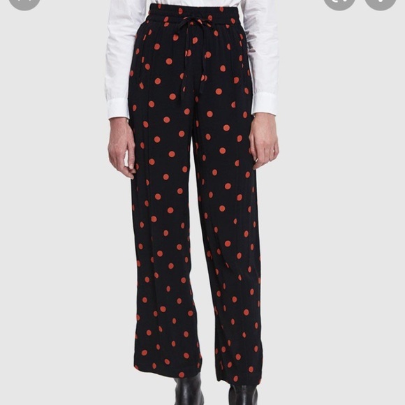 Ganni Barra Crepe Polka Dot Pants In Black/Red XS - Picture 1 of 6